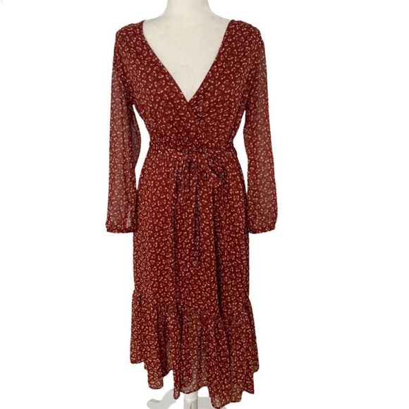 J. Crew Peasant Dress Sparkly Floral Cottagecore Faux Wrap  Dress Size 6 - Picture 4 of 13